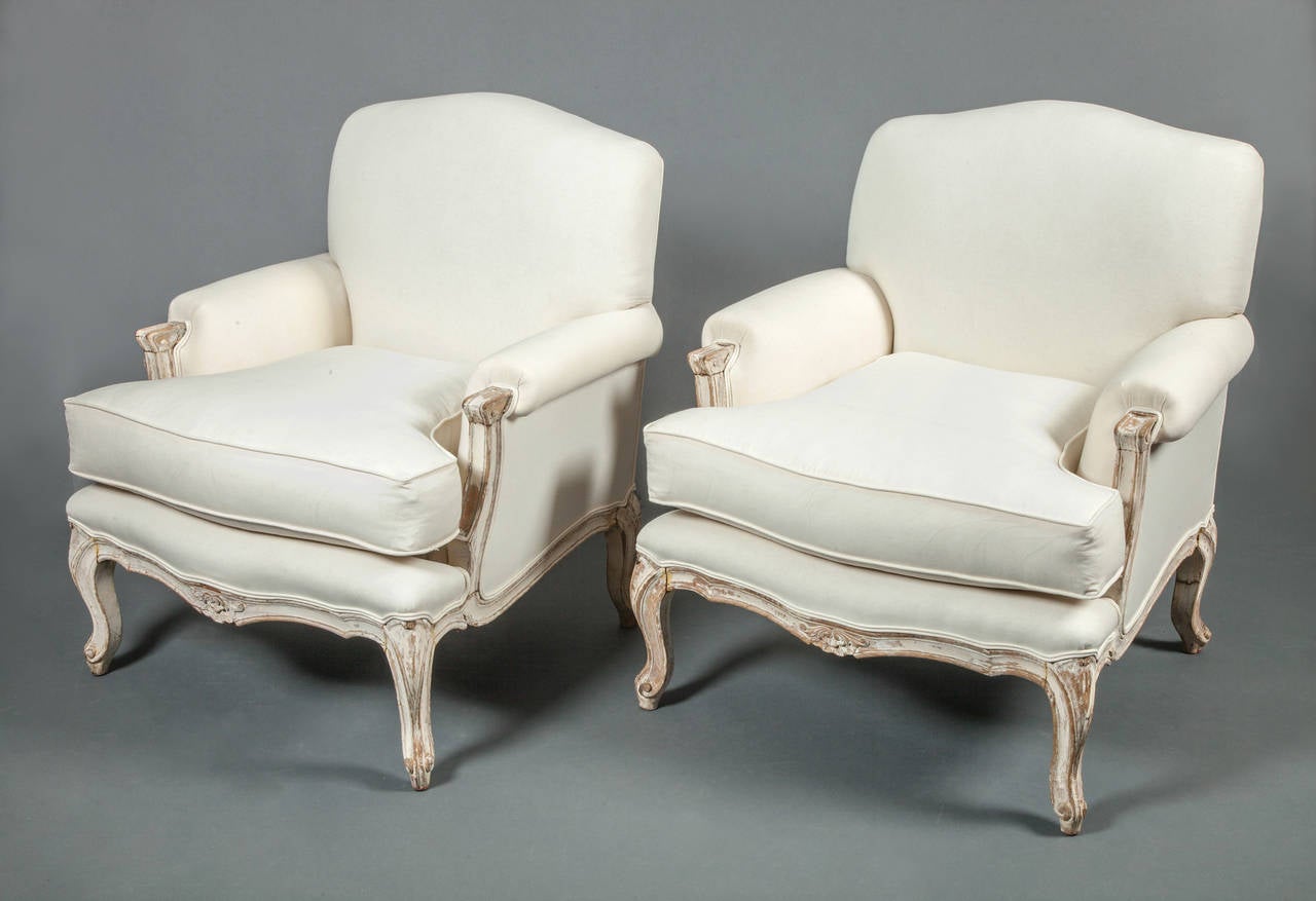 Pair of French armchairs recently reupholstered.