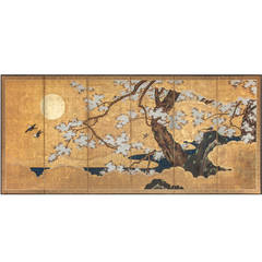 Japanese Screen Gold on Gold, Cherry Blossoms with Sun