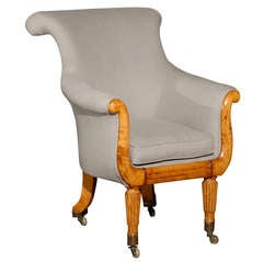 19th c. Biedermeier Chair Upholstered in Linen