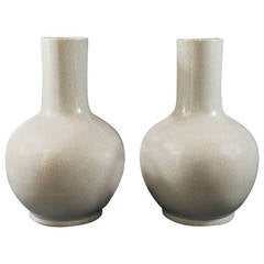 Pair of Chinese White Crackle Vases for Peonies