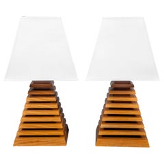 Pair of Wood Pyramid Lamps