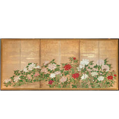 Japanese Six-Panel Screen "Peonies"