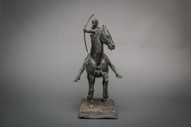 Late 20th Century Bronze Horse with Archer by Temur Lomidze For Sale