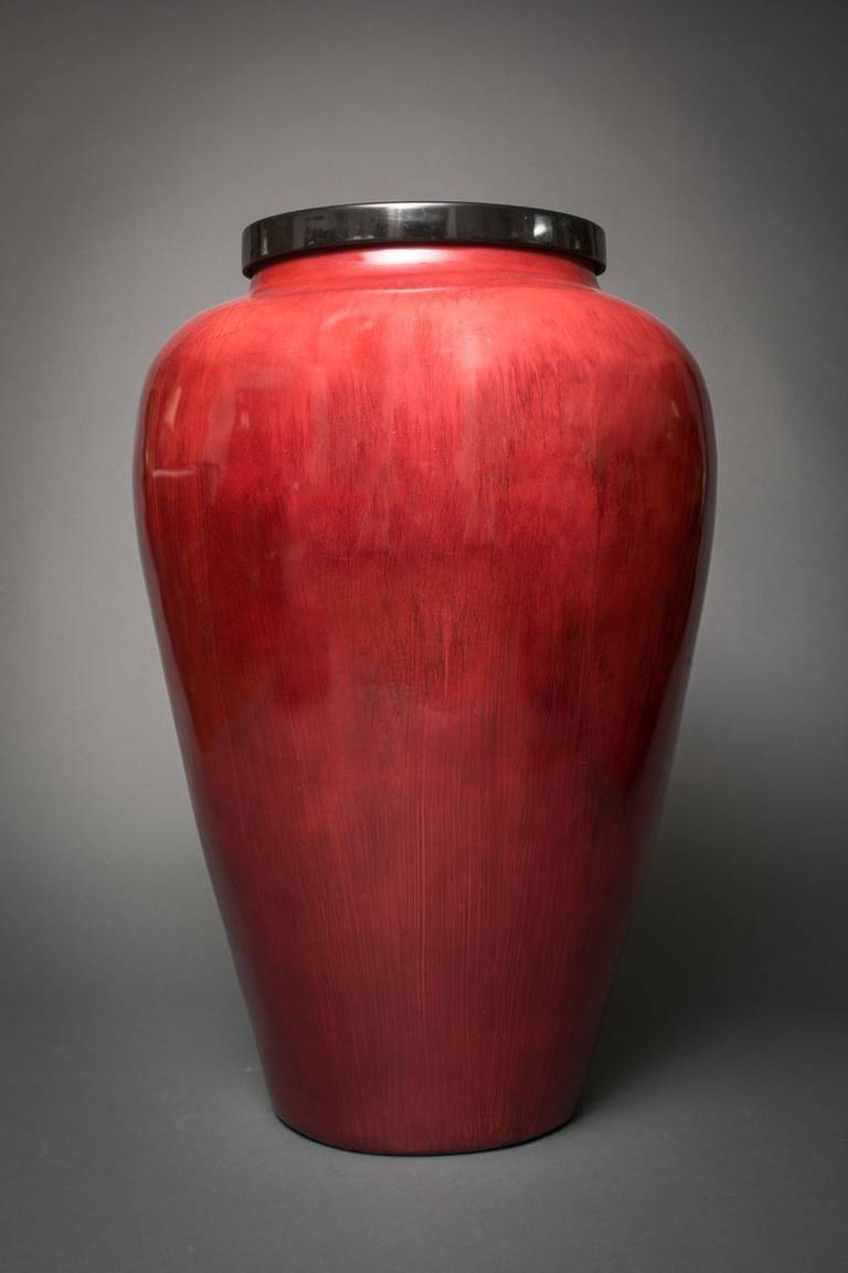 Oversized plaster red and black lacquer vase, previously from the collection of Geoffrey Beene
by Karl Springer.