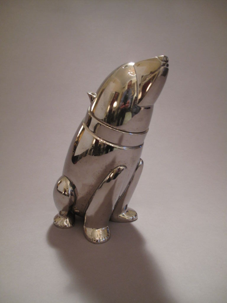 Polar Bear silver-plated cocktail shaker, the head comes off, strainer inside.