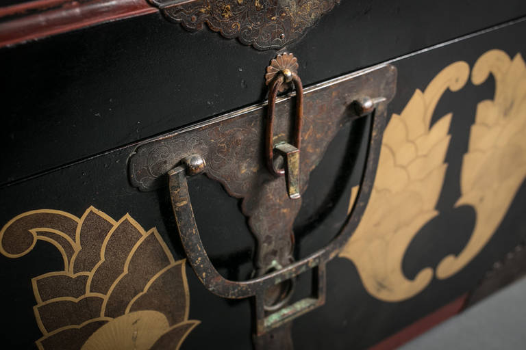 19th Century Japanese Black Lacquer Kimono Storage Box