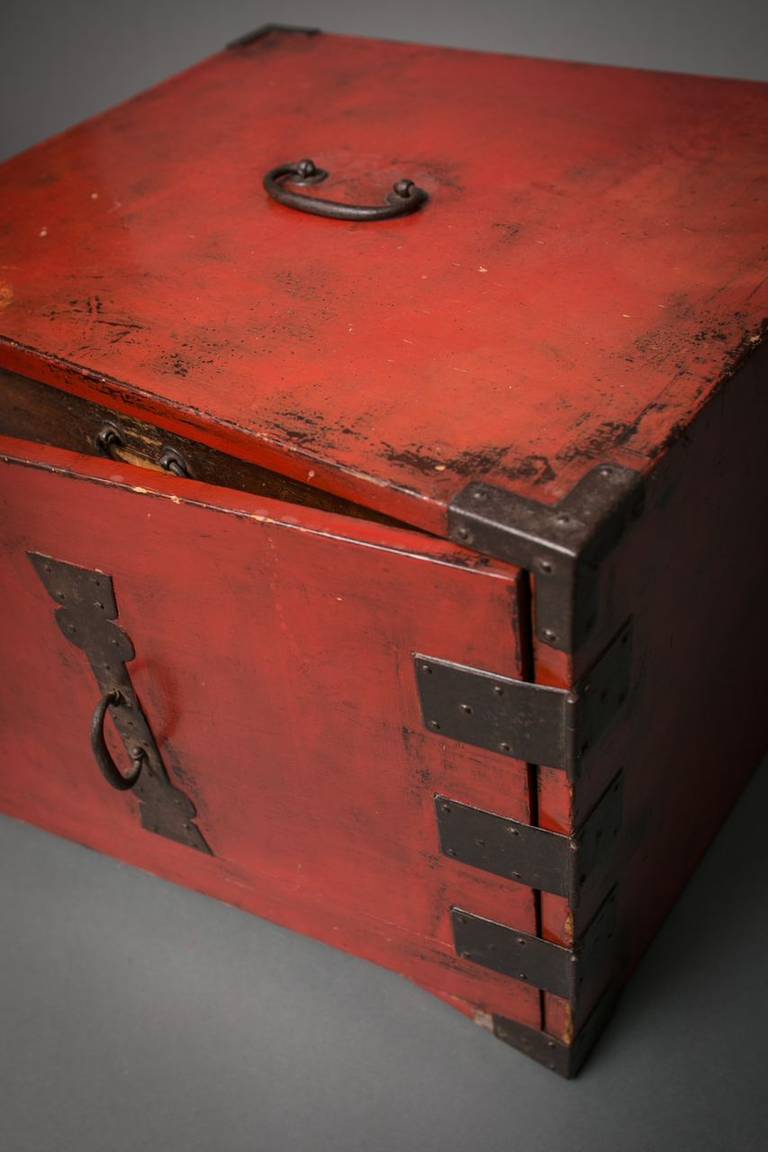 Japanese Red Lacquer Ship's Tansu or Chest
