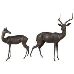 Pair of Lifesize Bronze African Antelope