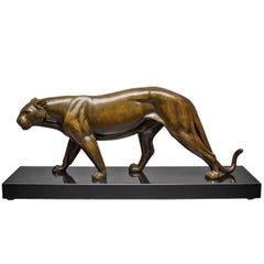 Patinated Bronze Cat on a Black Marble Base
