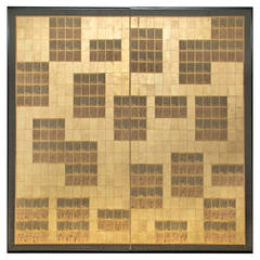 Japanese Two Panel Screen, Poem Cards on Gold Leaf