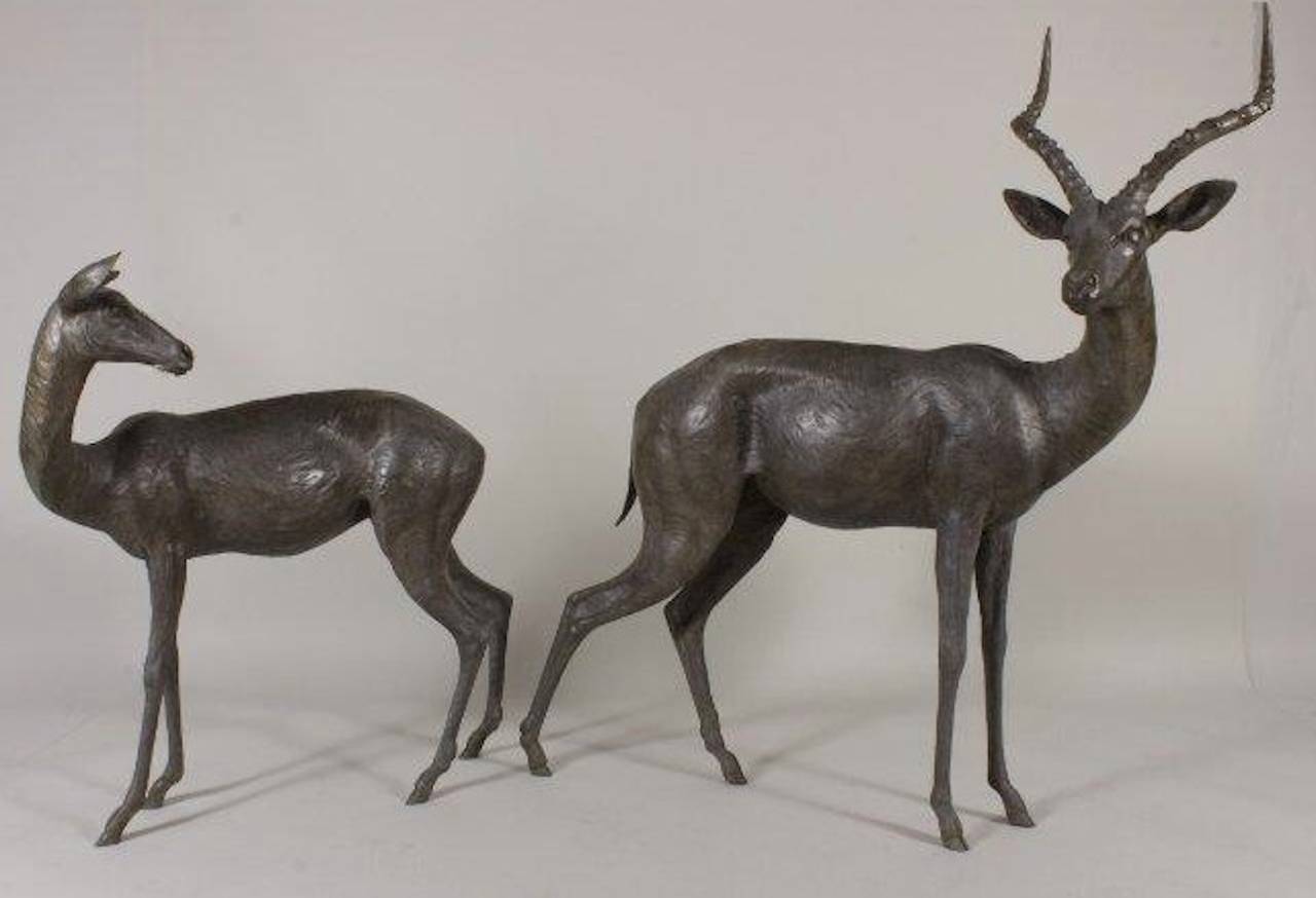 Pair of Lifesize Bronze African Antelope