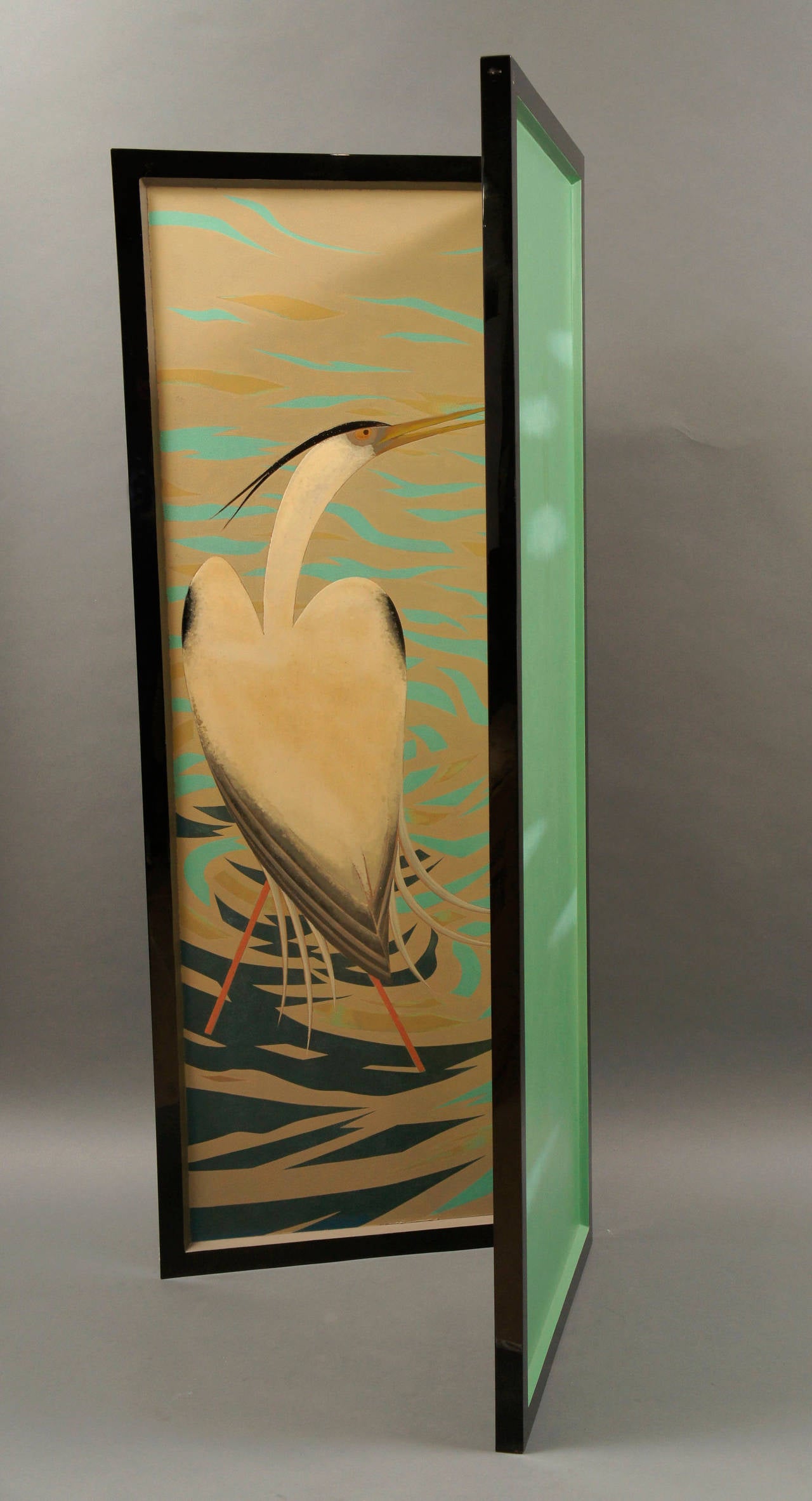 Japanese Lacquered Art Deco Screen of Herons at 1stDibs japanese