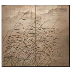 Japanese Screen: Wild Grasses on Silver Ground