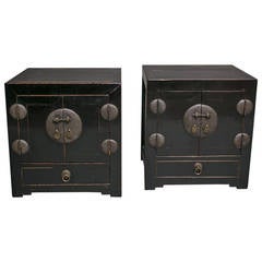 Pair of Chinese Black Lacquer Cabinets