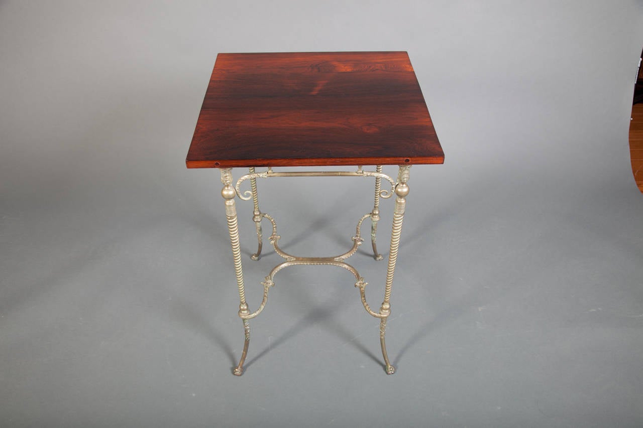 English Aesthetic Movement table. Bronze base with rosewood top.
