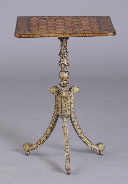 Regency Black Ground Penwork Games Table