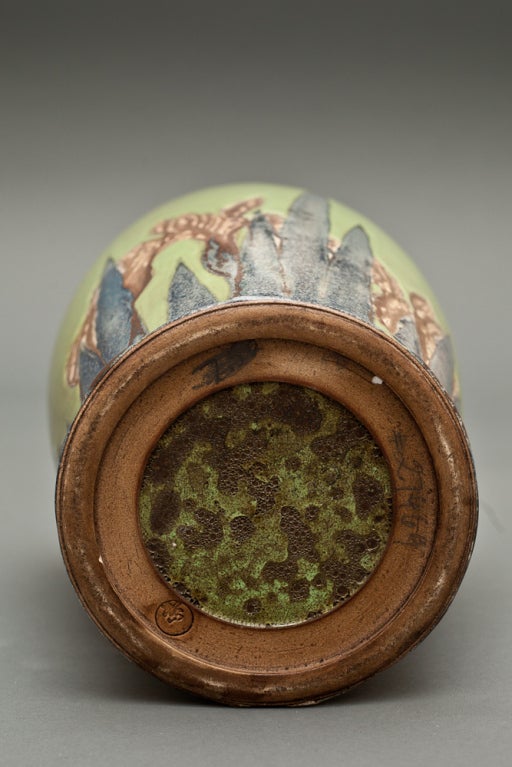 Japanese early 20th century pottery vase of Iris design. 1