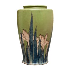 Vintage Japanese early 20th century pottery vase of Iris design.