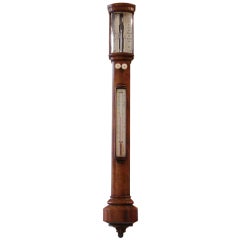 Antique Mahogany Bowfront Stick Barometer by W. Harris, London