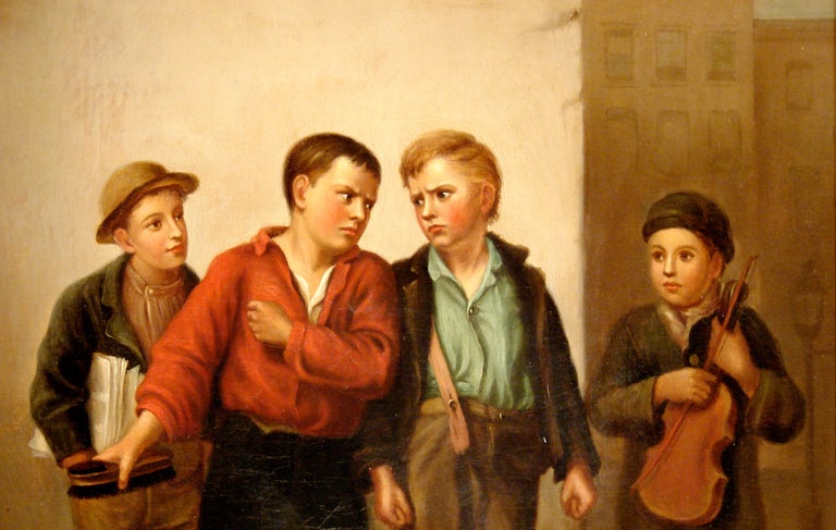 Nineteenth Century Genre Painting Shoe Shine Boys