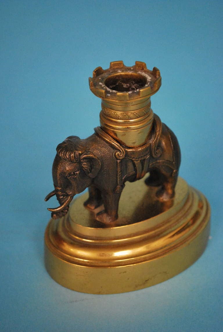 Pair of Bronze and Gilt Brass Elephant FormCandlesticks In Excellent Condition In San Francisco, CA