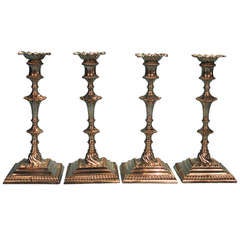 Bel ensemble de 4 chandeliers en sterling George III par Ebenezer Coker