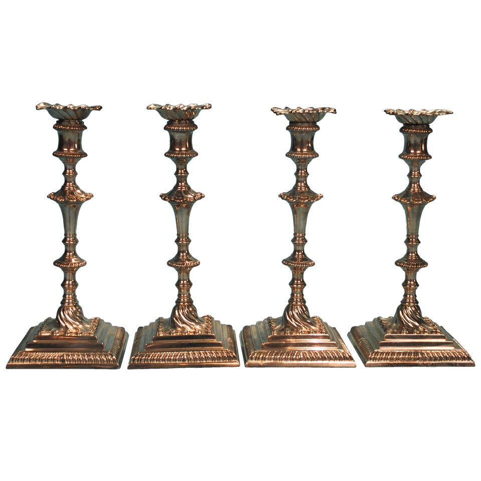 Fine Set of 4 George III Sterling Candlesticks by Ebenezer Coker