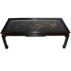 Japanese Black and Gold Lacquer Panel Now As Coffee Table