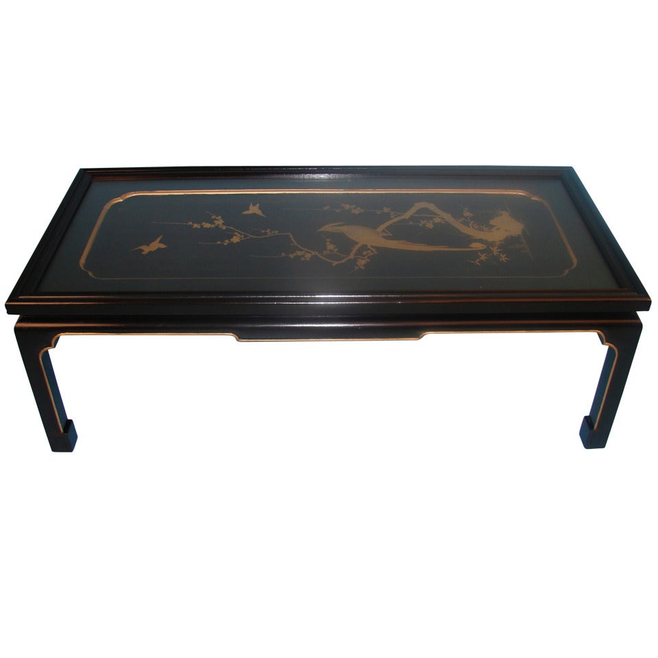 Japanese Black and Gold Lacquer Panel Now As Coffee Table