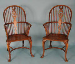 Pair of English Elm Windsor Arm Chairs