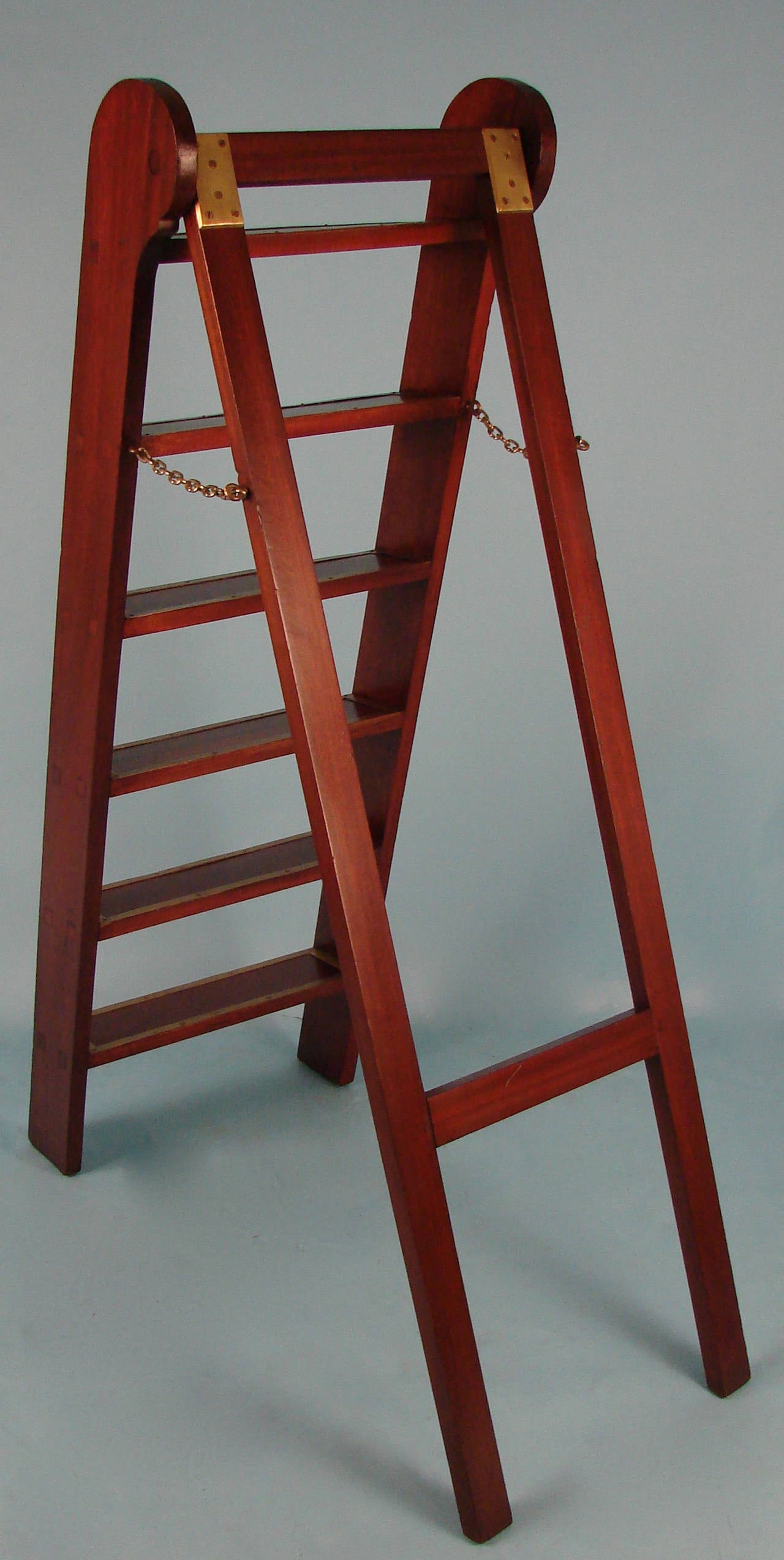 Victorian English Mahogany Brass Bound Library Ladder
