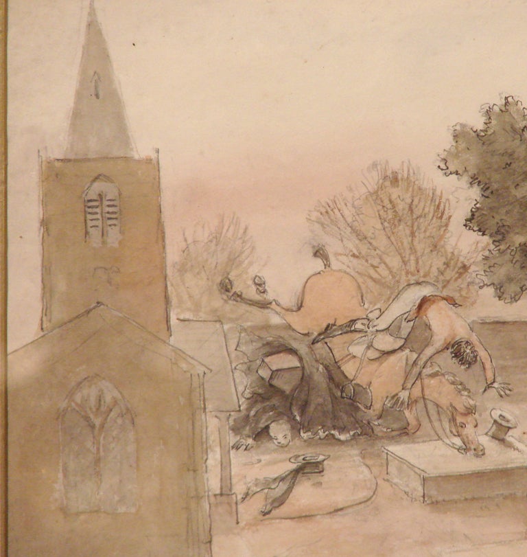 19th Century English Watercolor Caricature of a Riding Scene