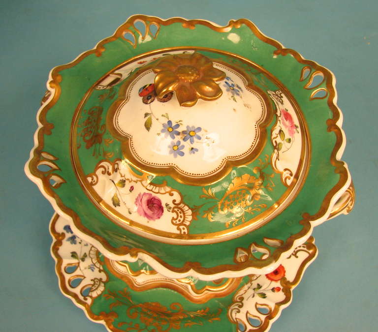 British Rockingham Apple Green Border Partial Dessert Set