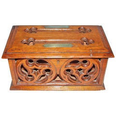 Victorian Oak Gothic Style Letter Box