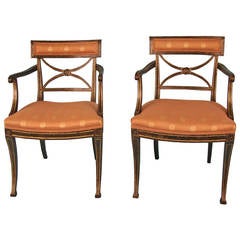 Matched Pair of Regency Paint and Parcel-Gilt Armchairs