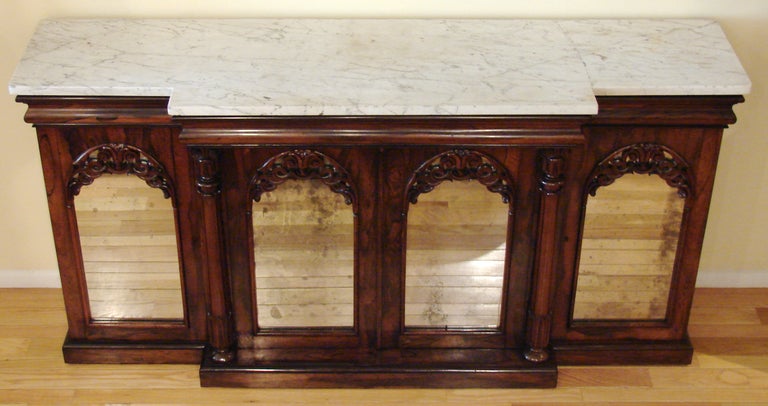 Victorian English Rosewood Breakfront Side Cabinet with Marble Top
