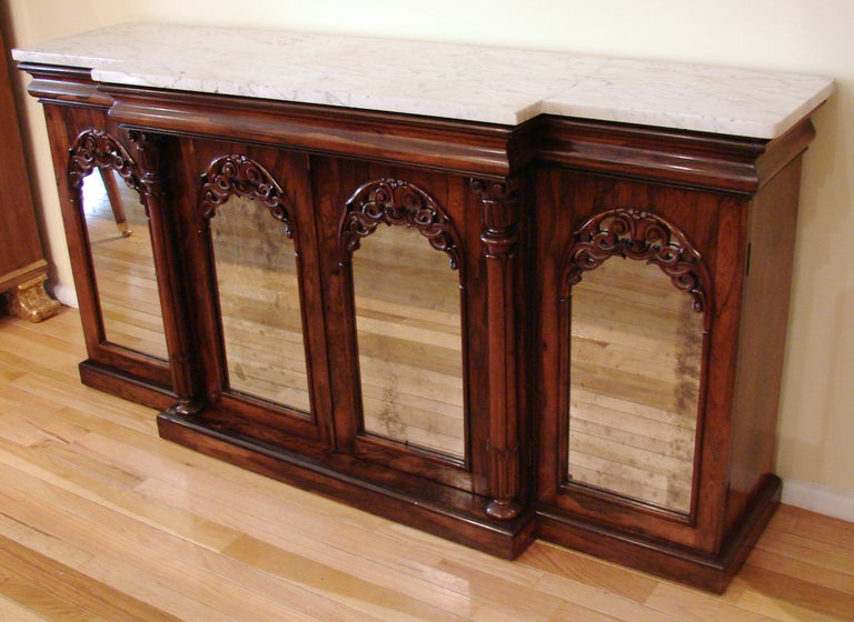 19th Century English Rosewood Breakfront Side Cabinet with Marble Top