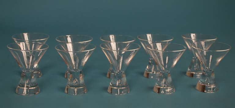 Mid-Century Modern Set of 10 Steuben Teardrop Pattern Cocktail Glasses