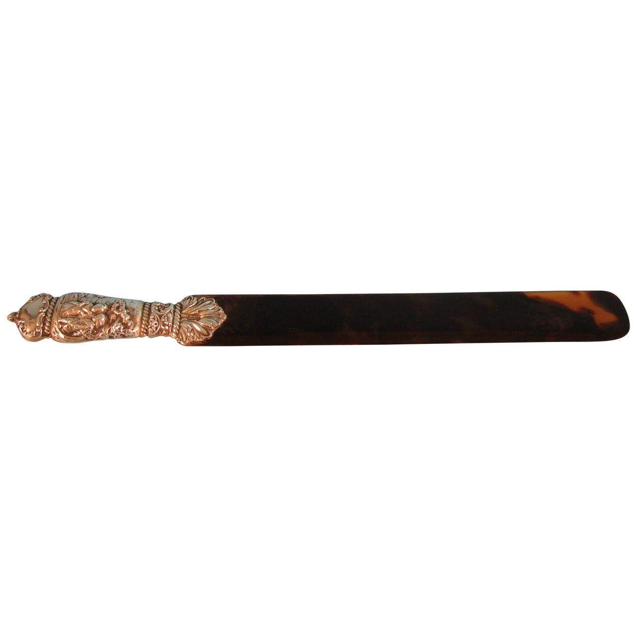 Tortoiseshell Paper Knife with Sterling Repousse Handle Cupid and Lovers
