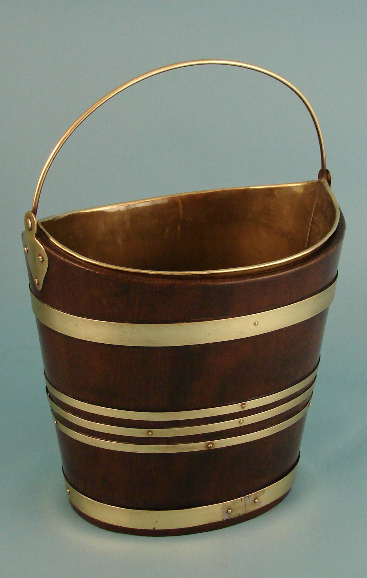 Regency Georgian Mahogany Brass Bound Navette Form Peat Bucket