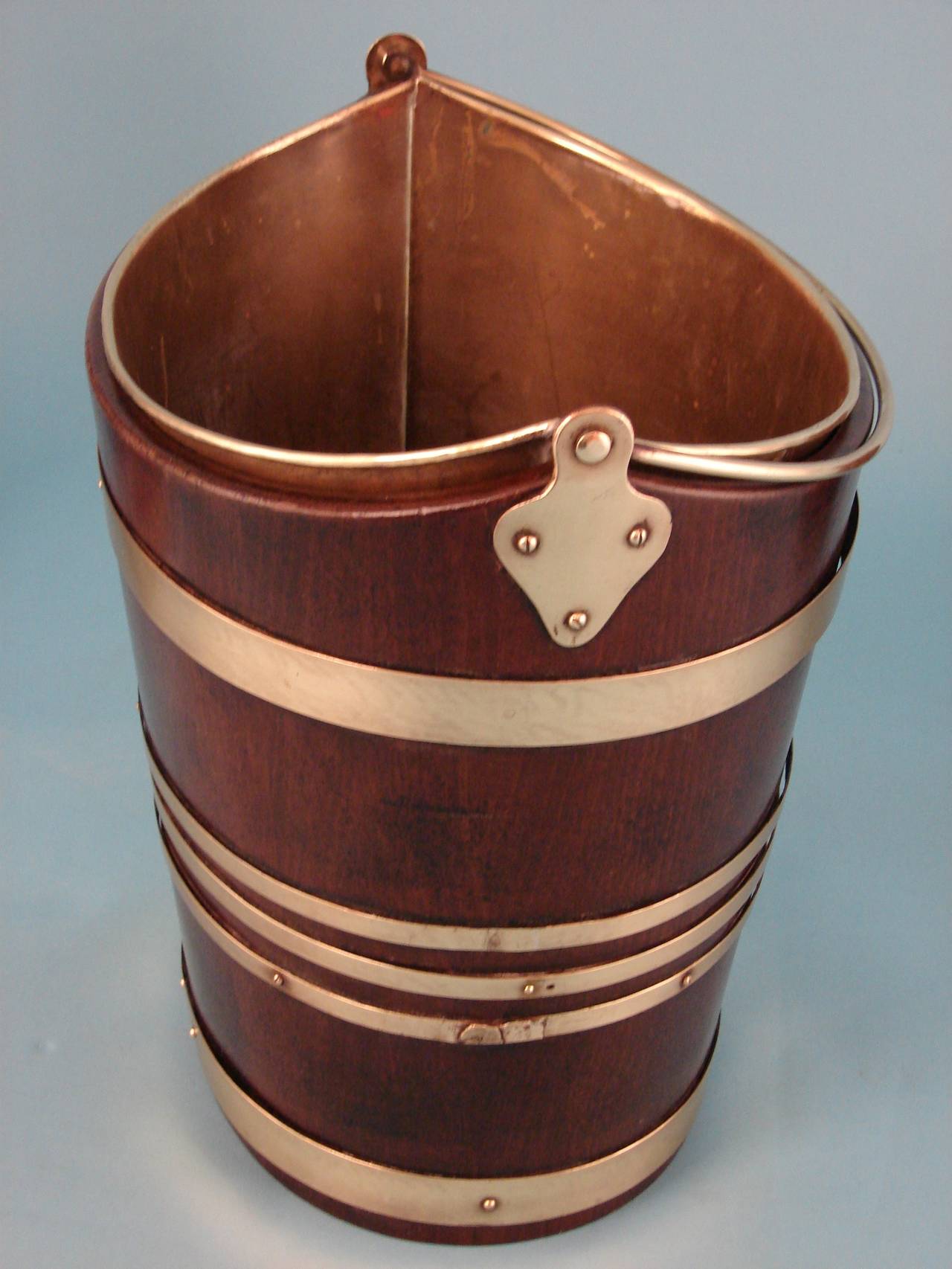 English Georgian Mahogany Brass Bound Navette Form Peat Bucket