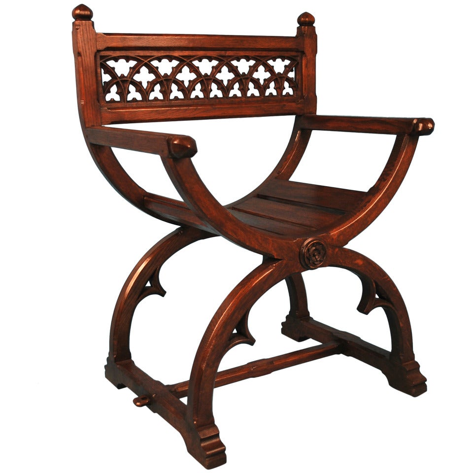 Fauteuil en chêne de style néo-gothique Glastonbury