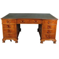 Antique Signed English Mahogany Partners Desk