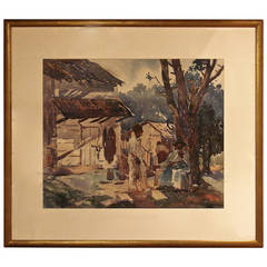 Evocative Watercolor Painting by George P. Ennis of a Southern Scene