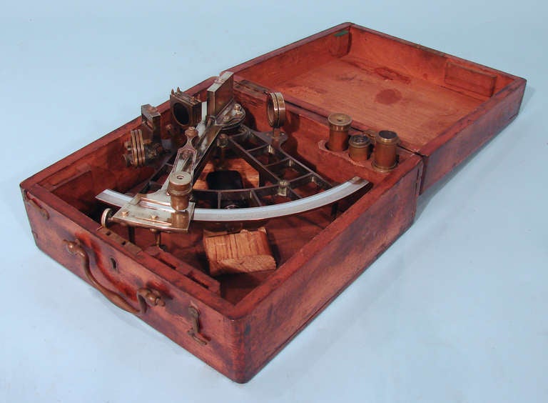 19th Century Scottish Brass Sextant by David Stalker, With Original Box