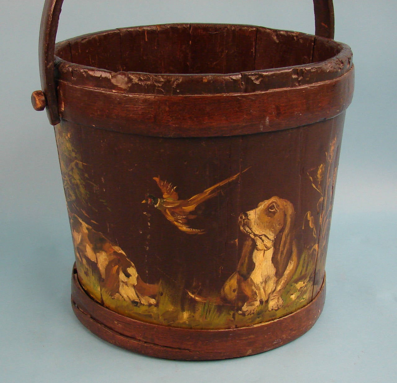 English Victorian Decorated Bucket with Dog Theme