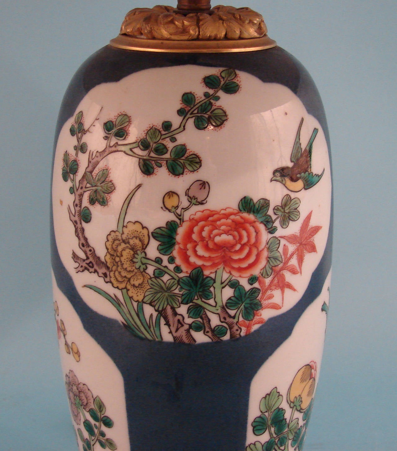 Painted Chinese Export Famille Blue Vase Now Electrified