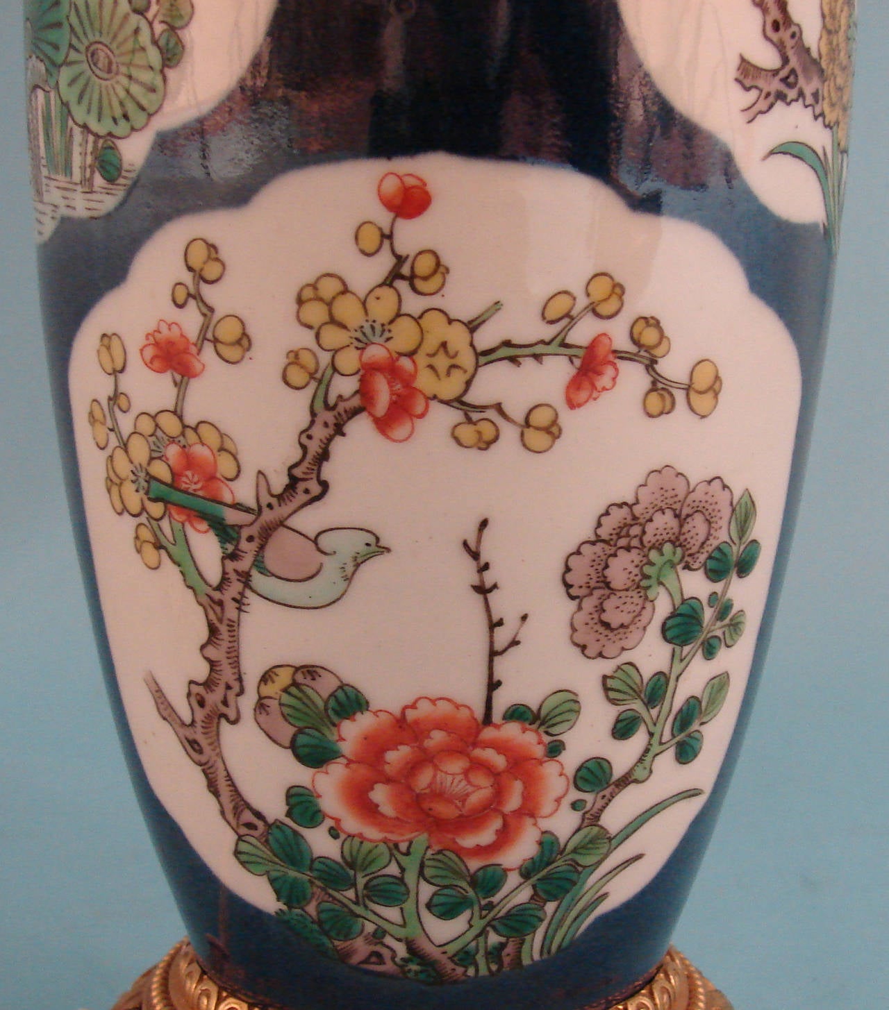 20th Century Chinese Export Famille Blue Vase Now Electrified