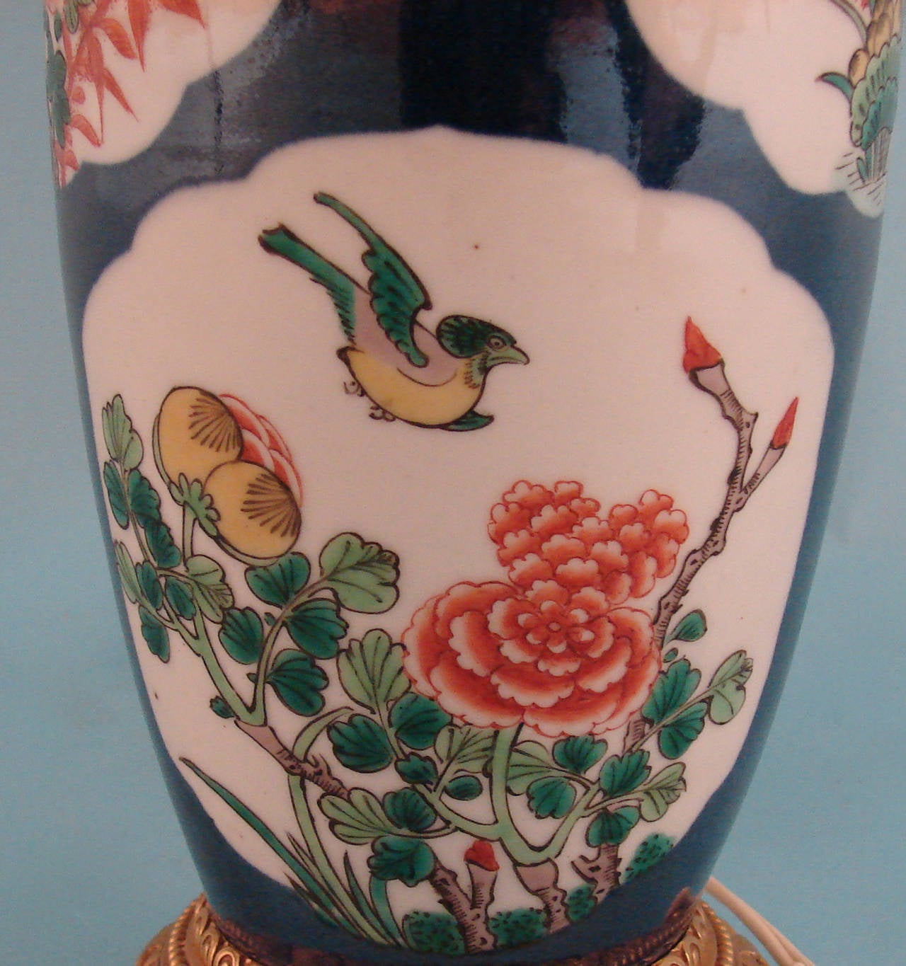 Chinese Export Famille Blue Vase Now Electrified In Excellent Condition In San Francisco, CA