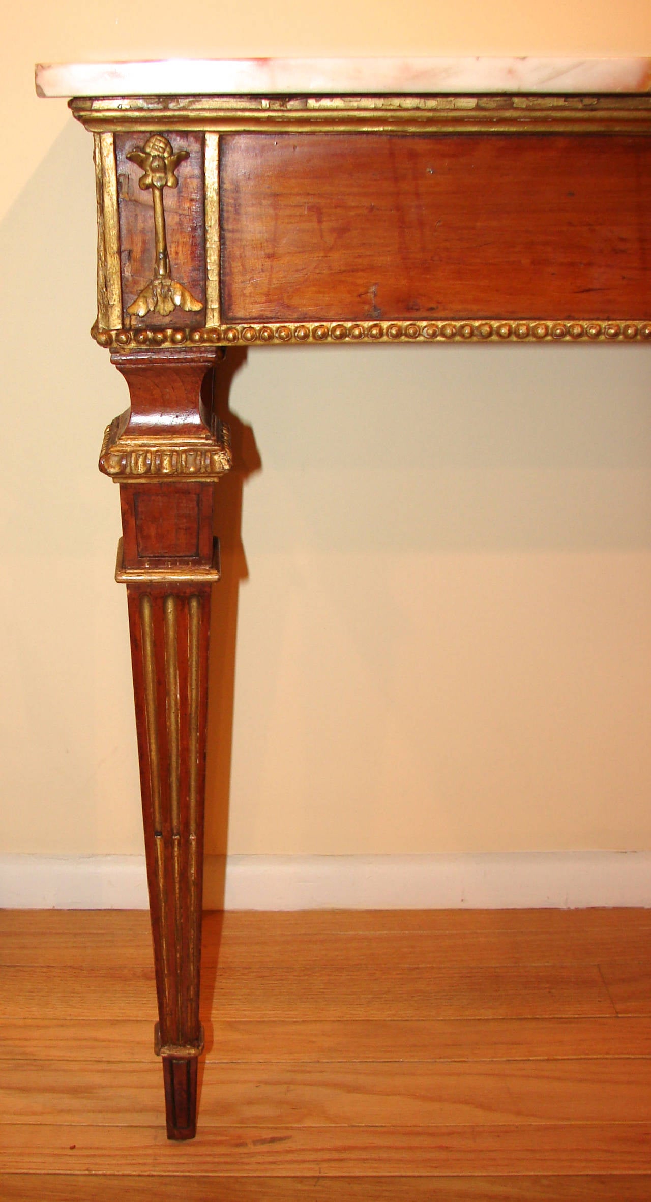 Italian Walnut Neoclassical Marble-Top Console Table In Good Condition In San Francisco, CA